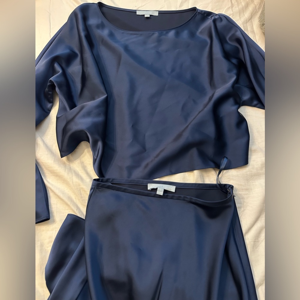 ANTONIO MELANI Deep Blue Satin Long Sleeve Dress